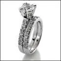 0.75 Round Center Cubic Zirconia Matching Rings Set Pave Wedding Band 14K White Gold