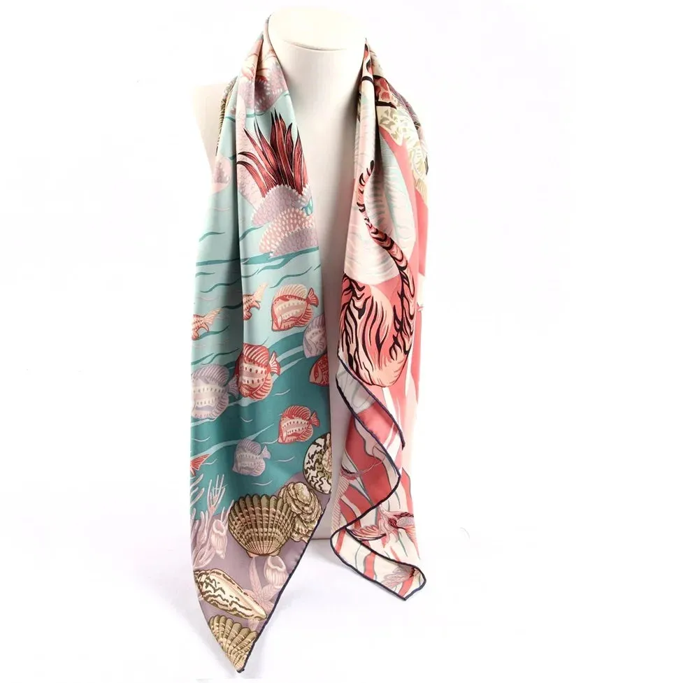 100% Twill Silk Scarf Women Large Square Silk Shawl Wraps  35"