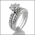 1.25 Round Center 6 Prong Tiffany Style Cubic Zirconia Engagement Ring Set 14K W Gold