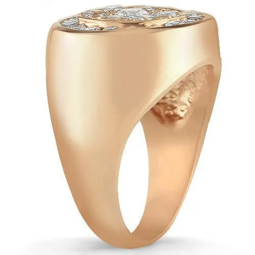 14K Rose Solid Gold Mens Diamond Ring 1.50 Ctw