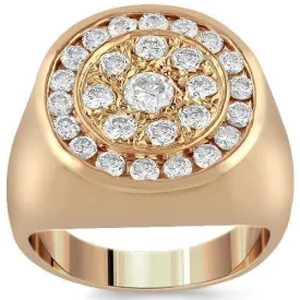 14K Rose Solid Gold Mens Diamond Ring 1.50 Ctw