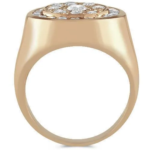 14K Rose Solid Gold Mens Diamond Ring 1.50 Ctw