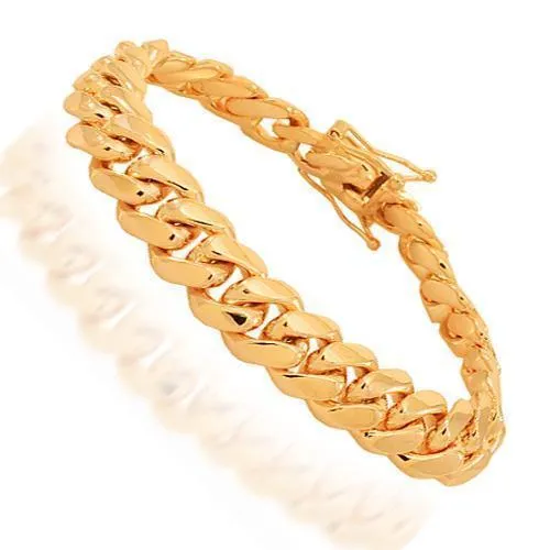 14K Solid Rose Gold Mens Cuban Link Bracelet 10 mm