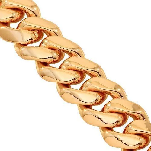 14K Solid Rose Gold Mens Cuban Link Bracelet 10 mm