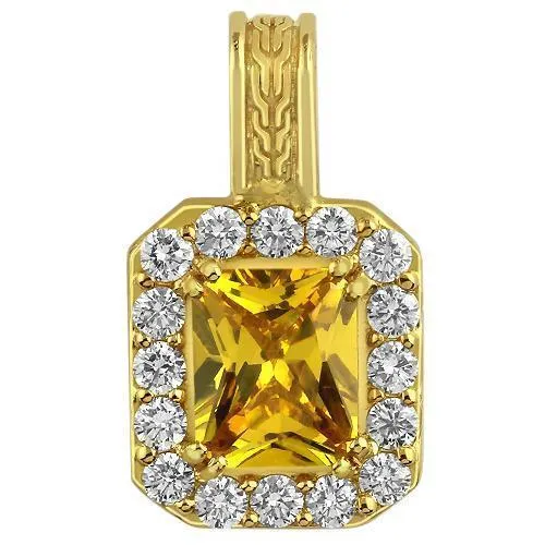 14K Solid Yellow Gold Diamond Citrine Pendant