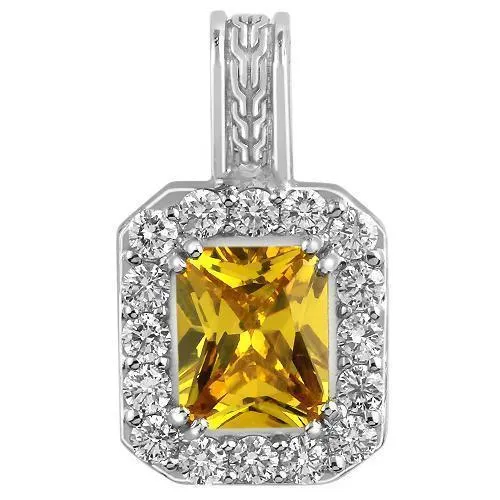 14K Solid Yellow Gold Diamond Citrine Pendant