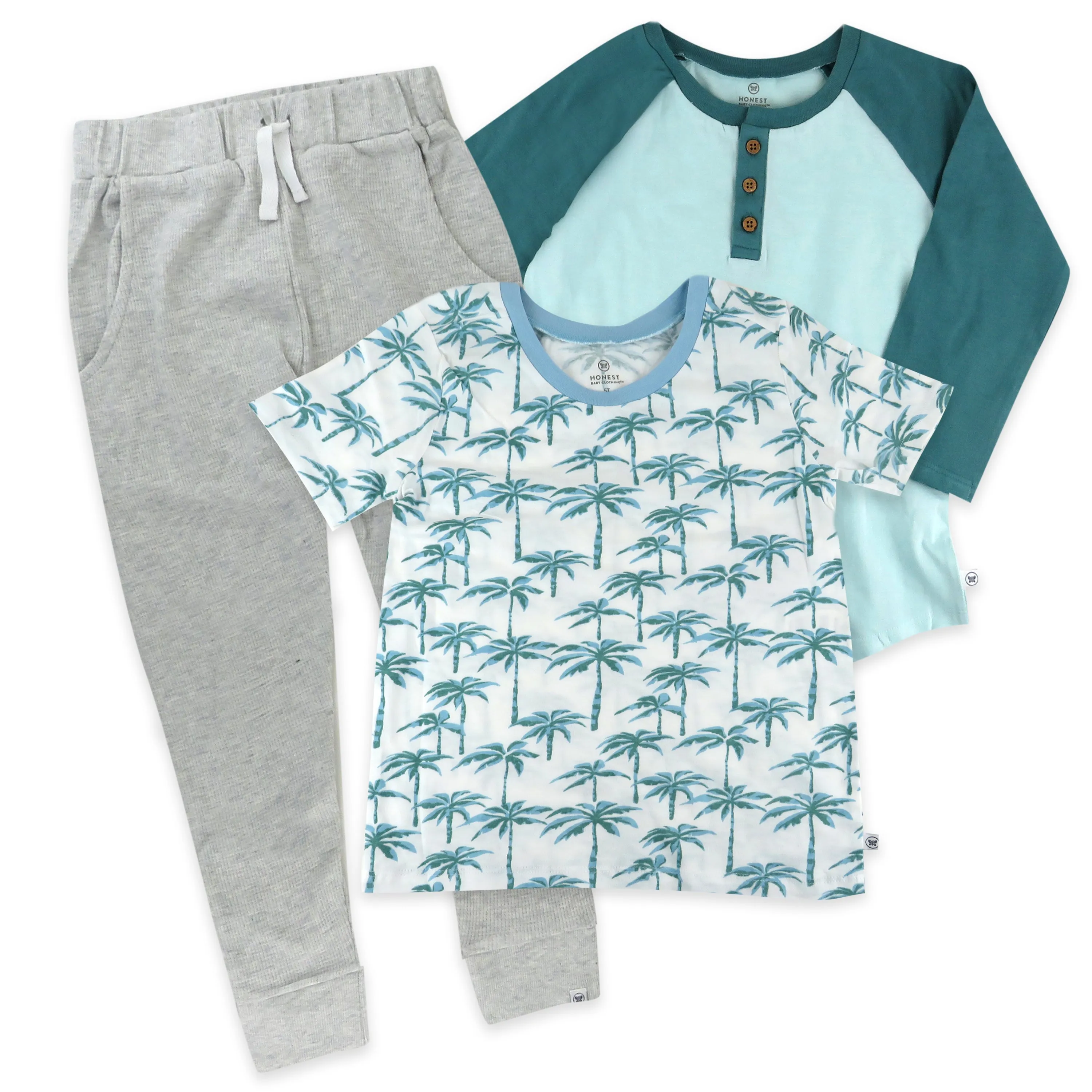 3-Piece Organic Cotton Henley, Short Sleeve T-Shirt and Sweatpant Set