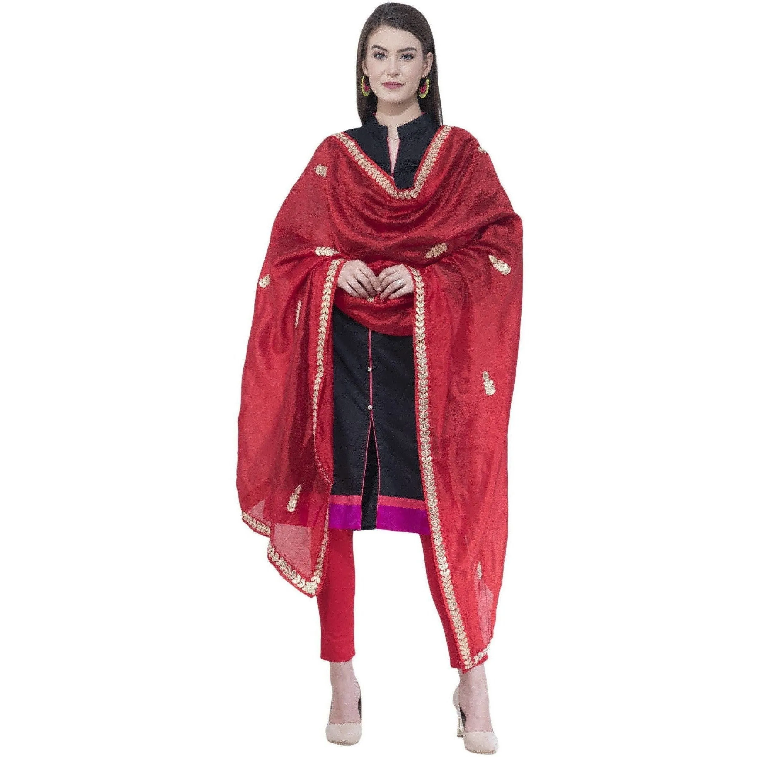 A R Silk Red Color Fancy Silk Dupattas and Chunnis