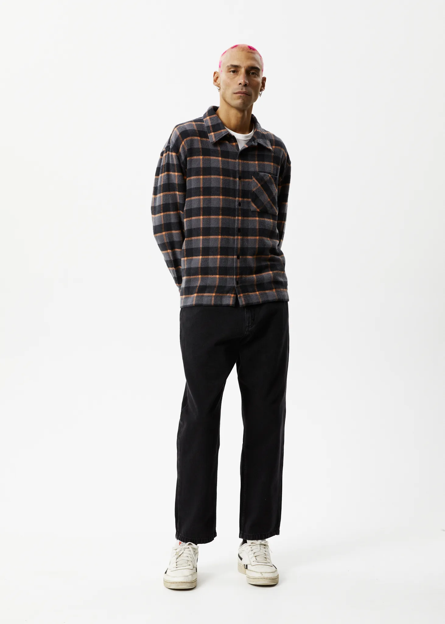 AFENDS Mens Flowerbed - Check Flannel Long Sleeve Shirt - Black