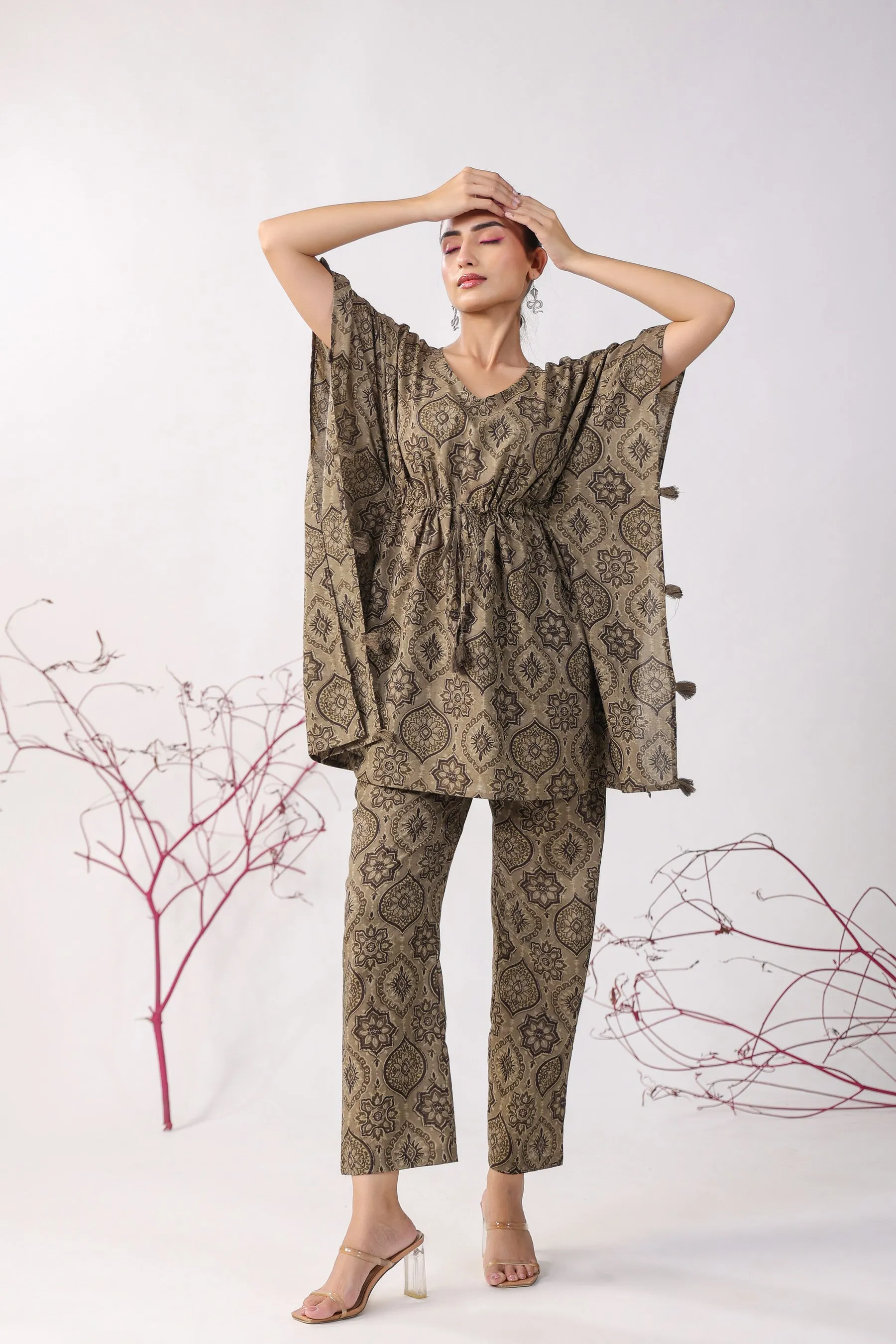 Ajrakh Motifs Cotton Kaftan Pajama Set