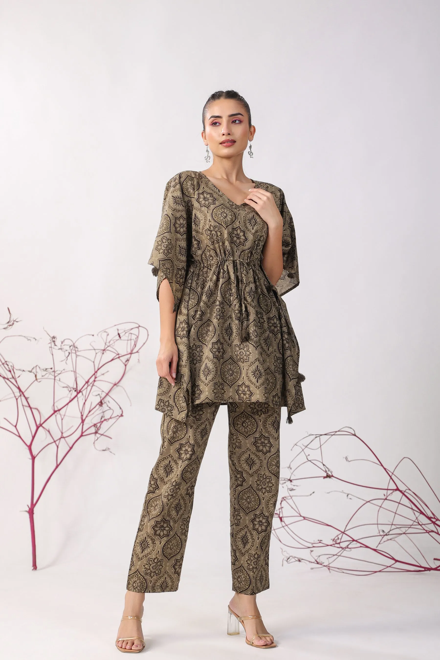 Ajrakh Motifs Cotton Kaftan Pajama Set