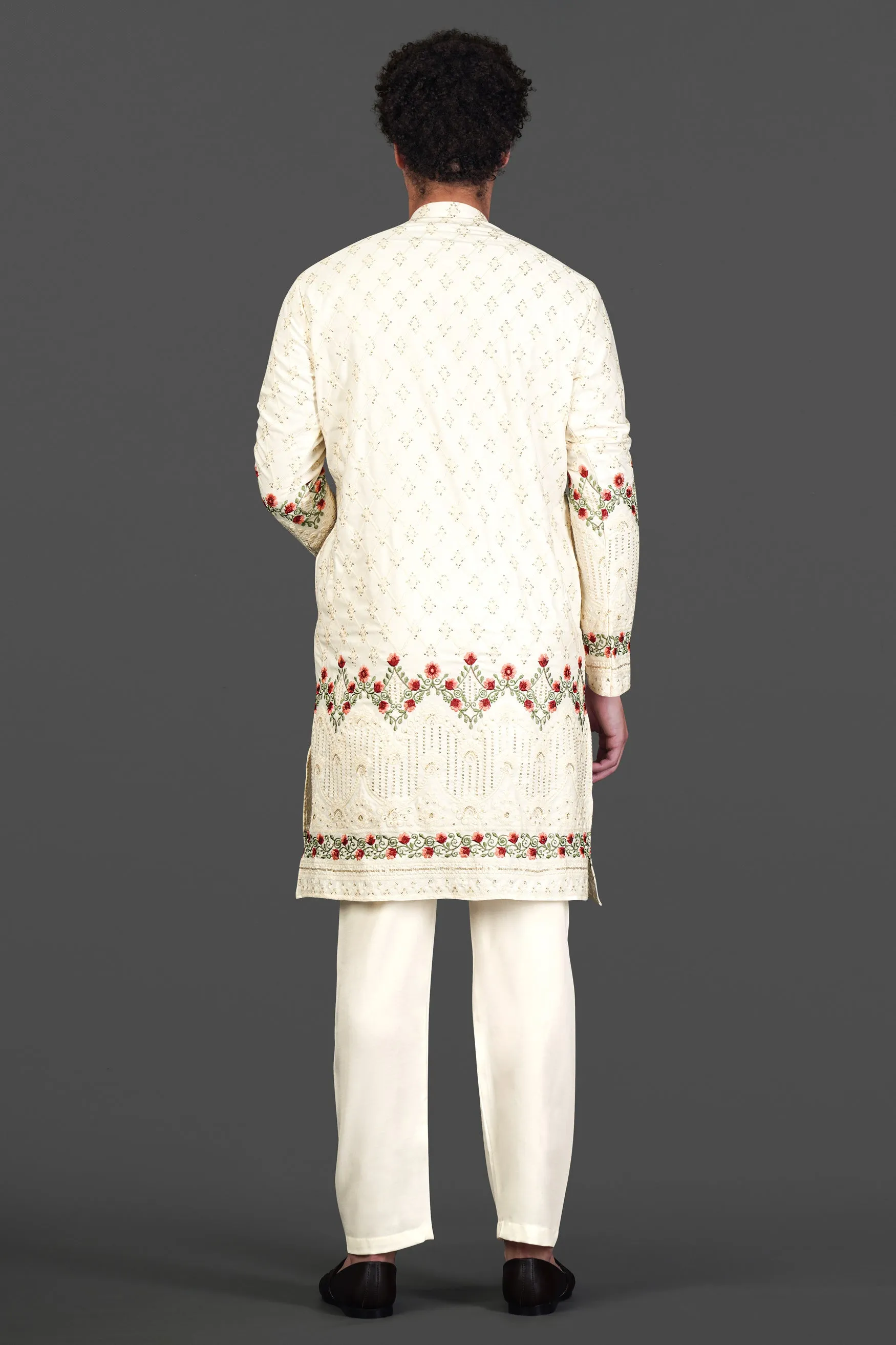 Albescent Cream Floral Multi Colour Thread and Sequin Embroidered Designer Kurta Set