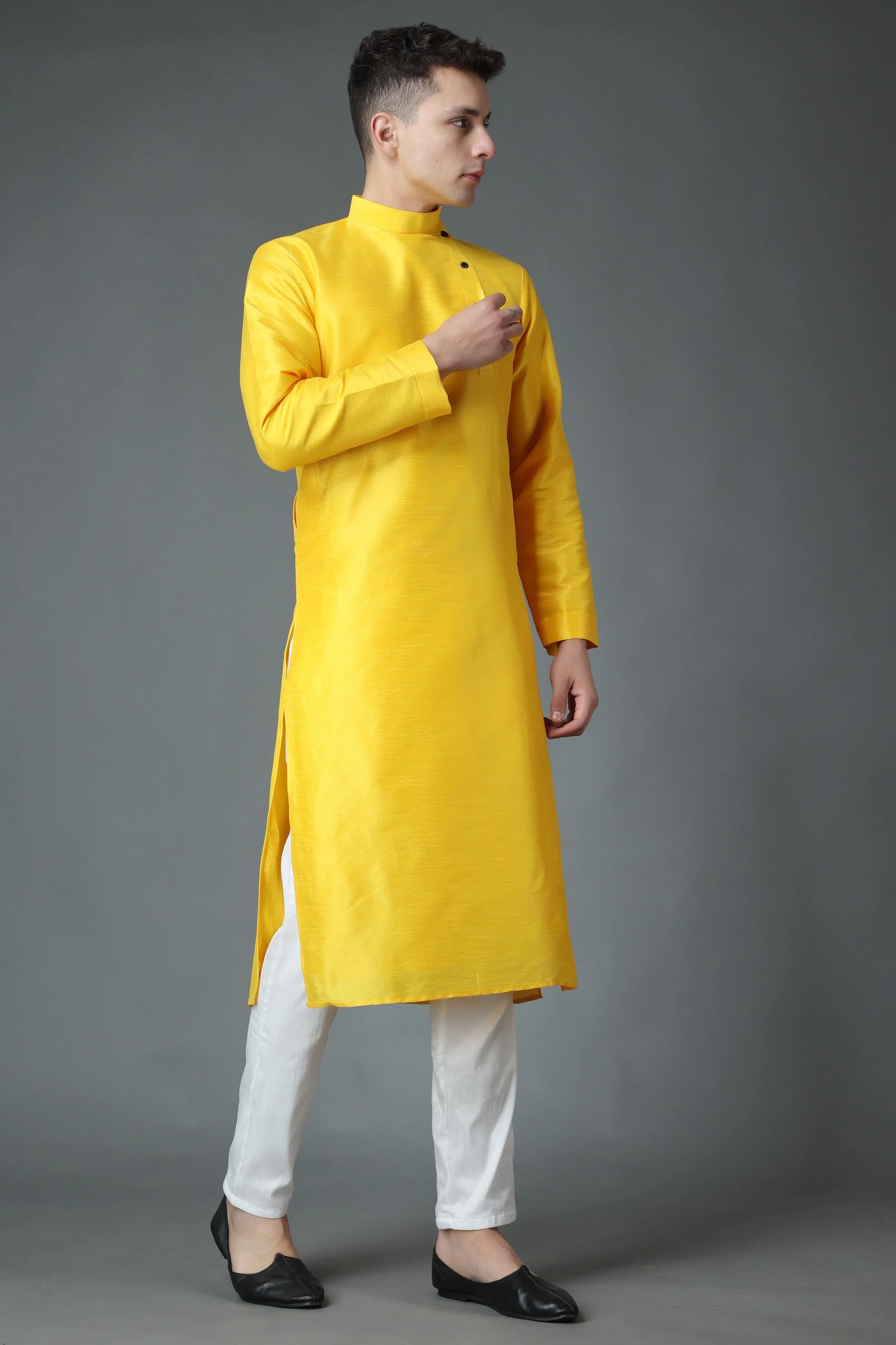 Amber Yellow Silk Kurta Pajama