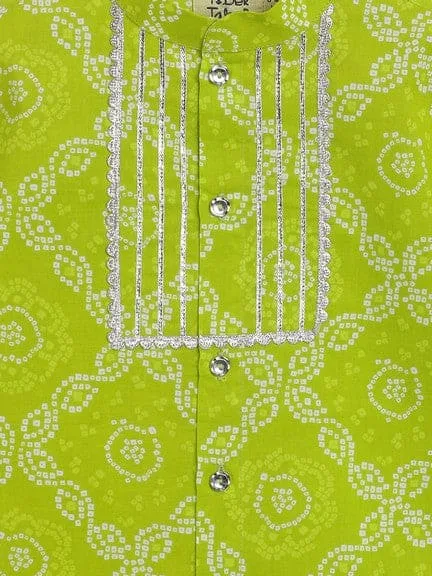 Baby Boy Bandhani Print Cotton Kurta Set - Green