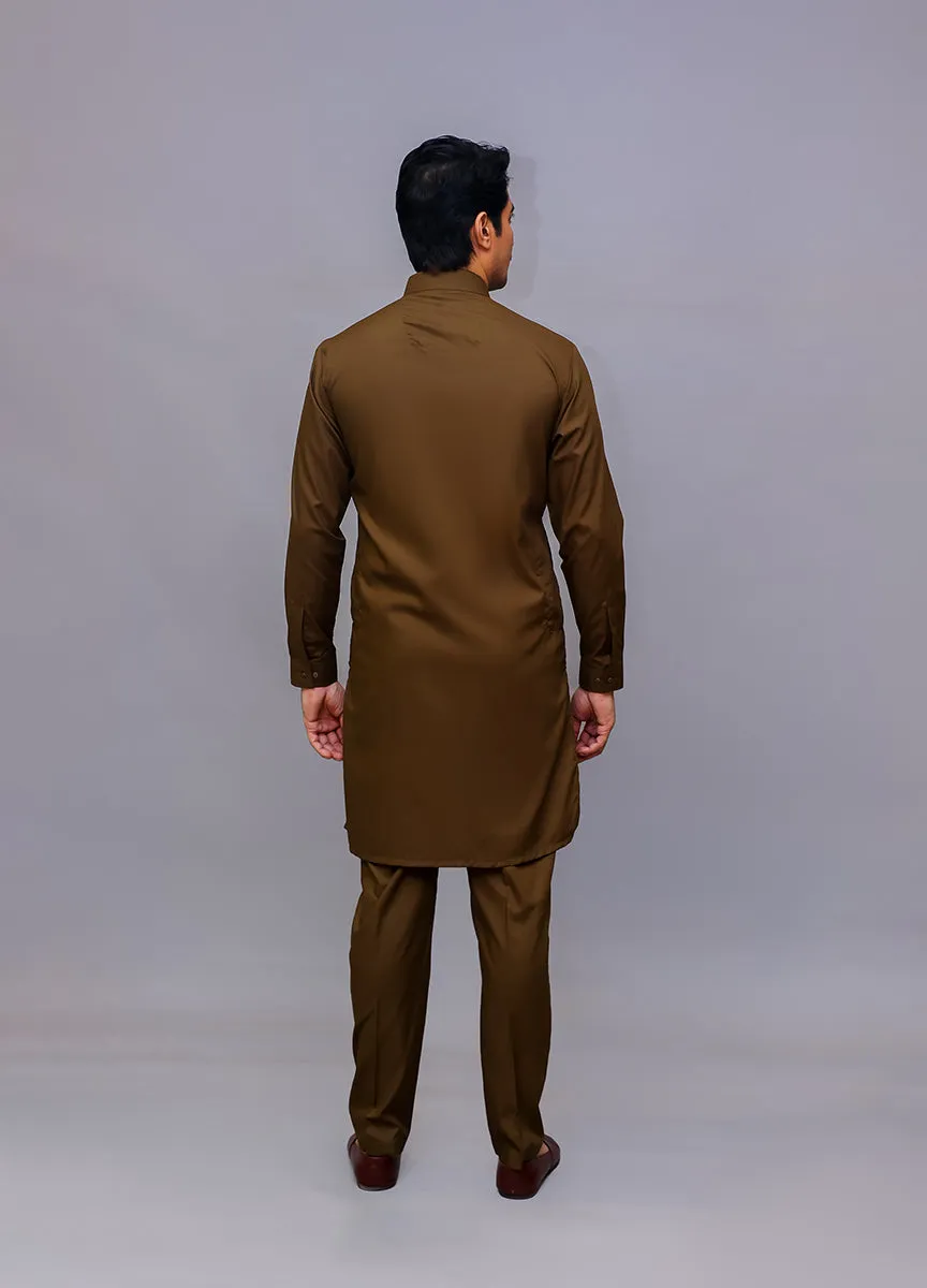 Basic Poly Viscose Dark Olive Slim Fit Plain Suit