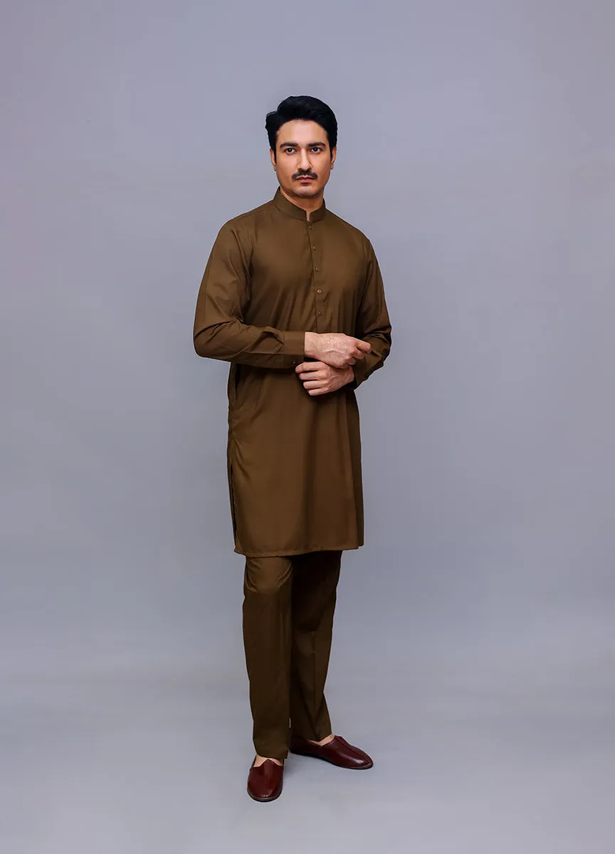 Basic Poly Viscose Dark Olive Slim Fit Plain Suit