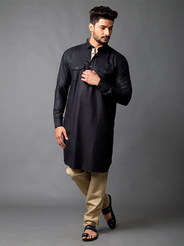 Black Pathani with Aligarhi