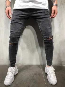 Black Ripped Ultra Skinny Fit Jeans AY111 Streetwear Mens Jeans