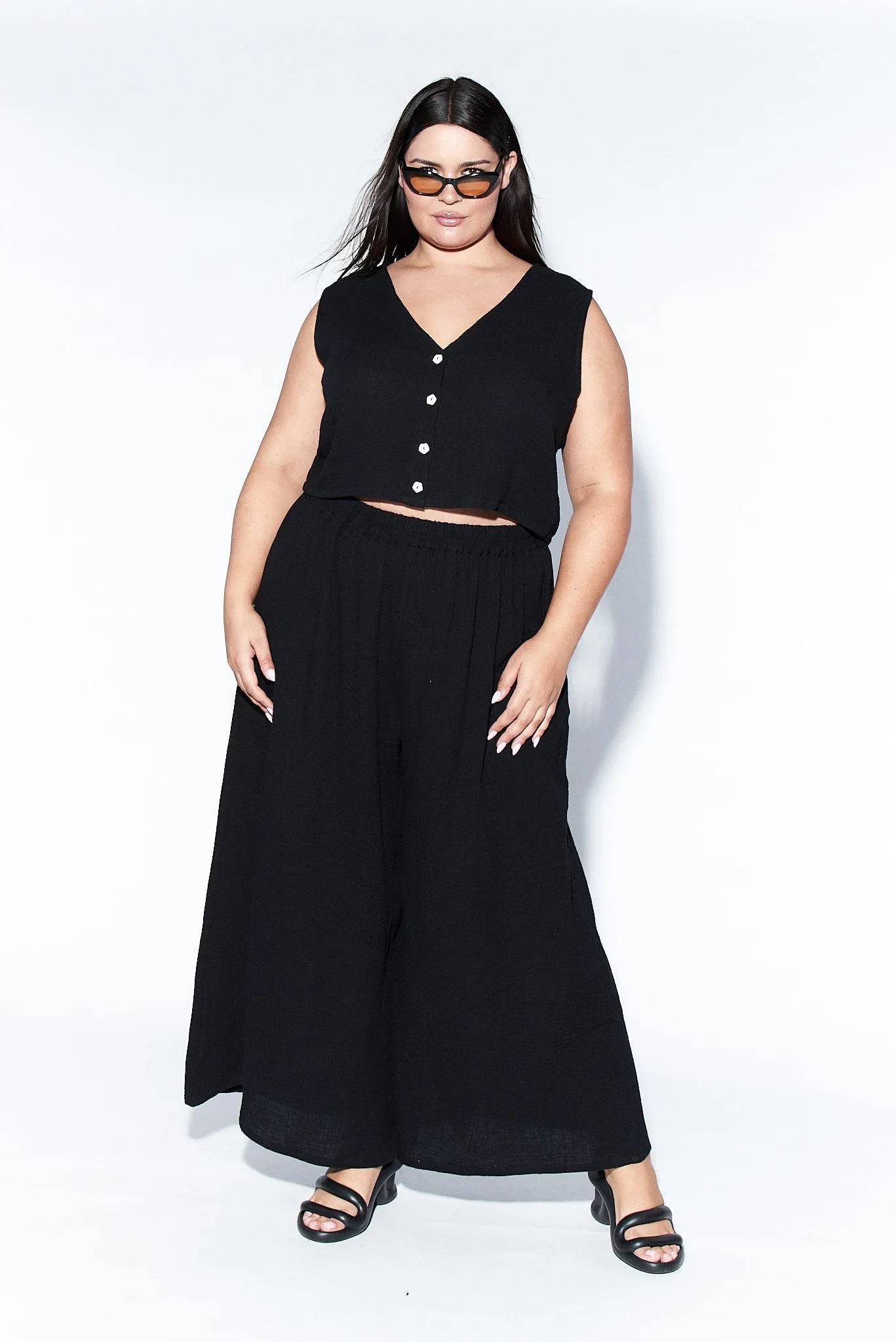 Black Void Cotton Vest and Pants Set