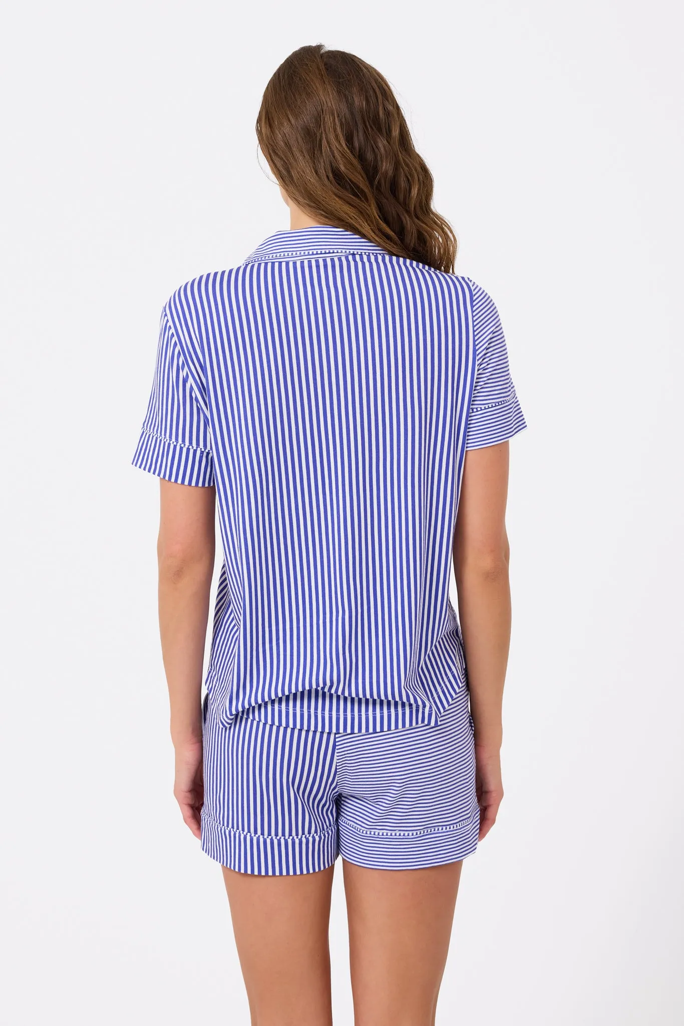 Bliss Short Sleeve Pajama Set in Electric Blue Stripe