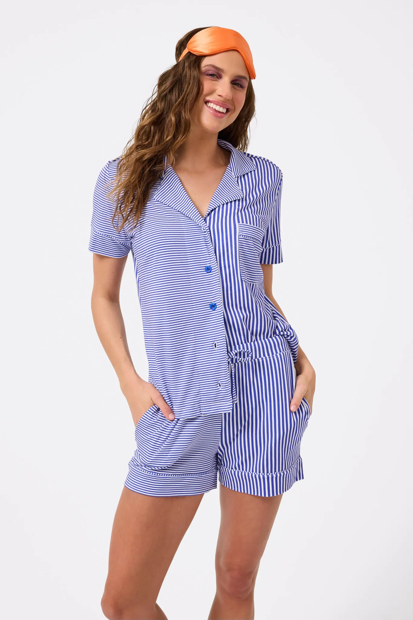 Bliss Short Sleeve Pajama Set in Electric Blue Stripe