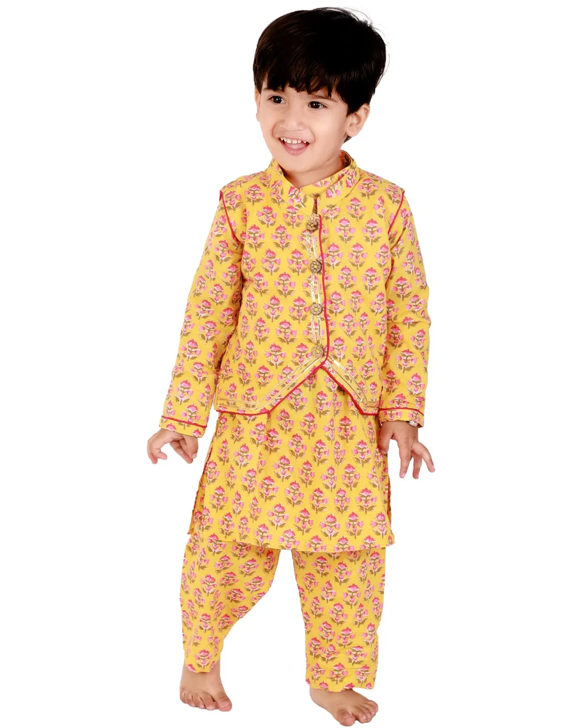 Block Print Kurta Pajama Set with Jacket