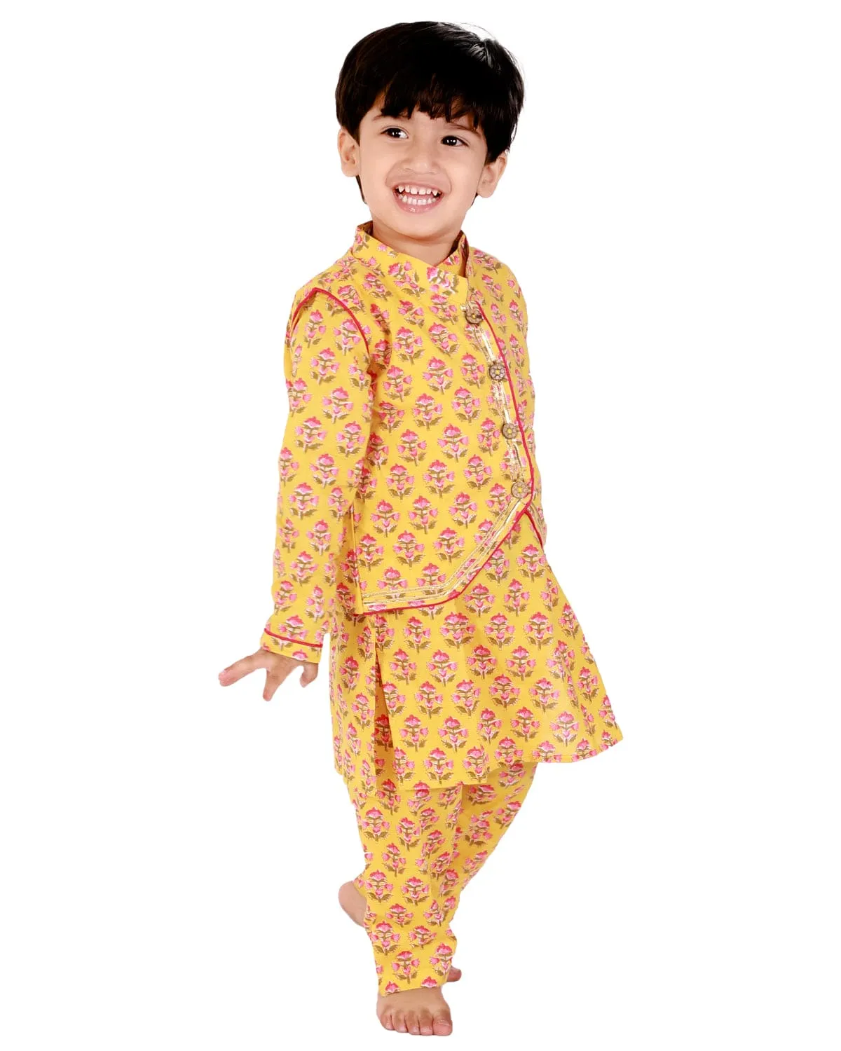 Block Print Kurta Pajama Set with Jacket