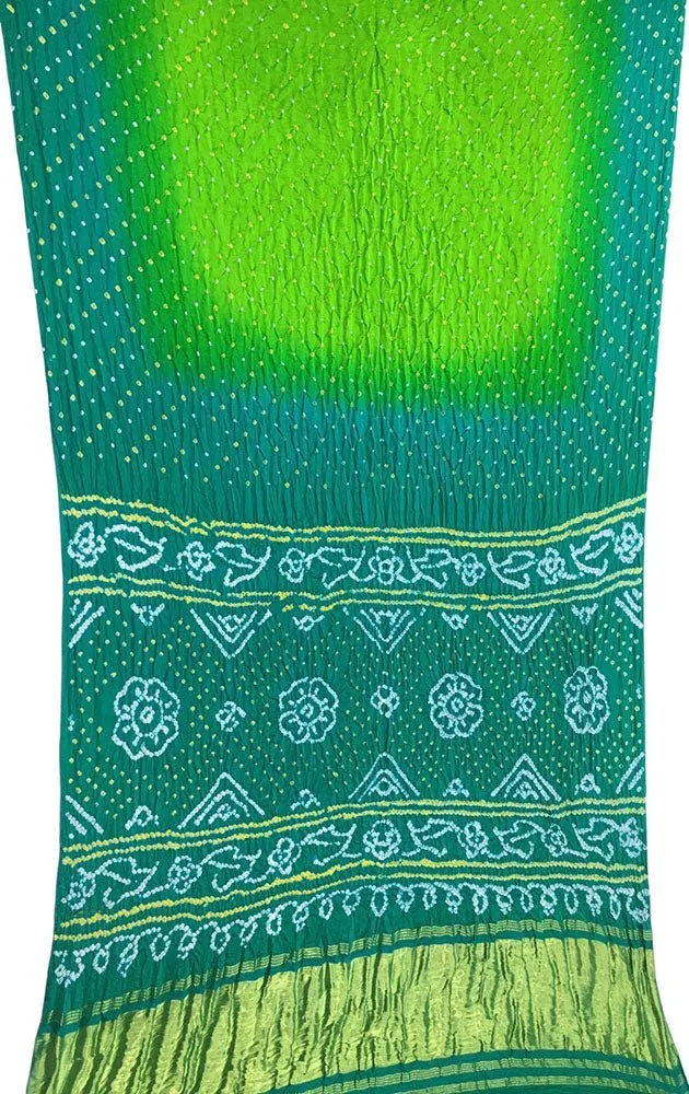 Blue And Green Bandhani Pure Gajji Silk Saree