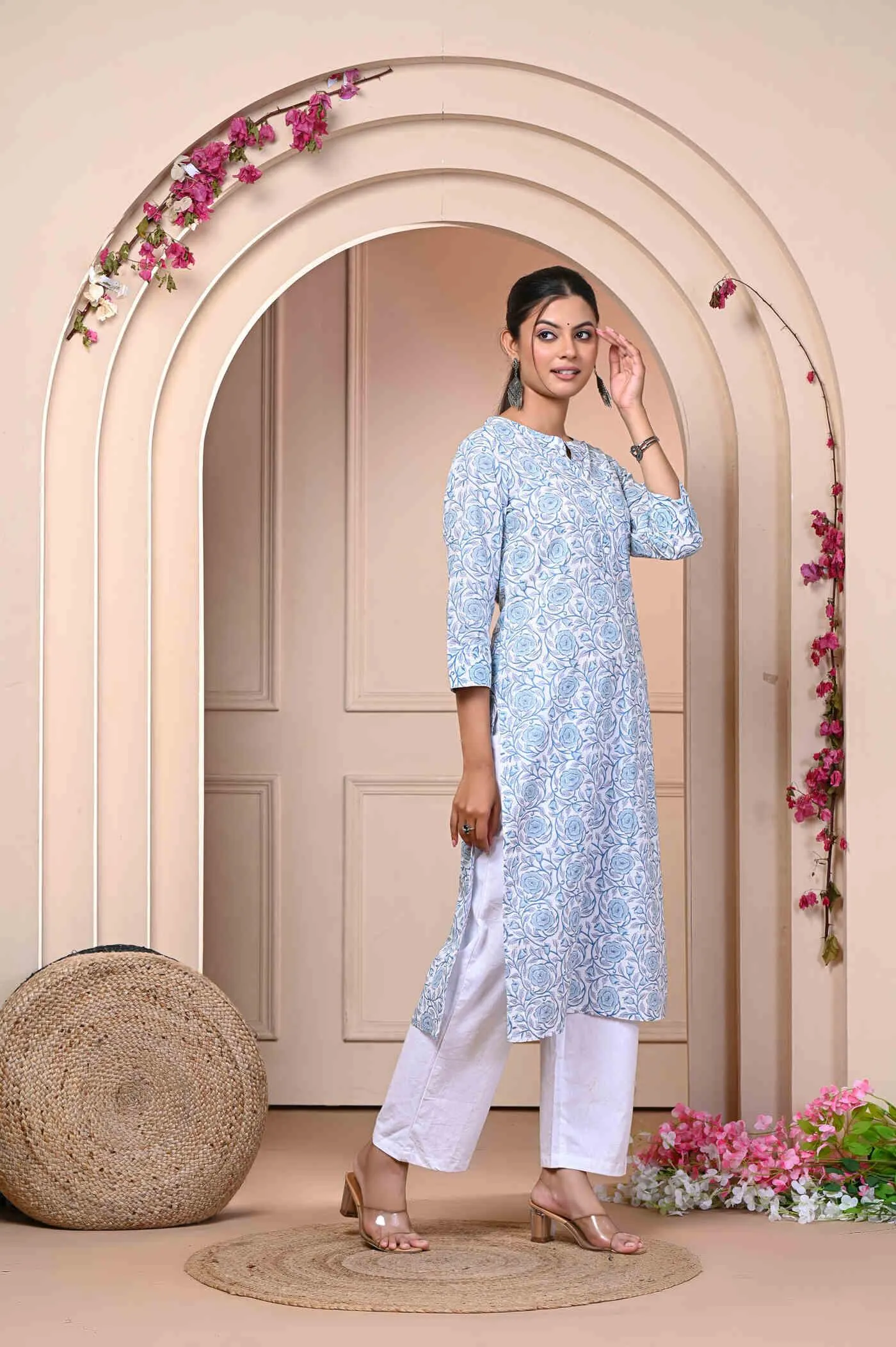 Blue Straight Cotton Kurti