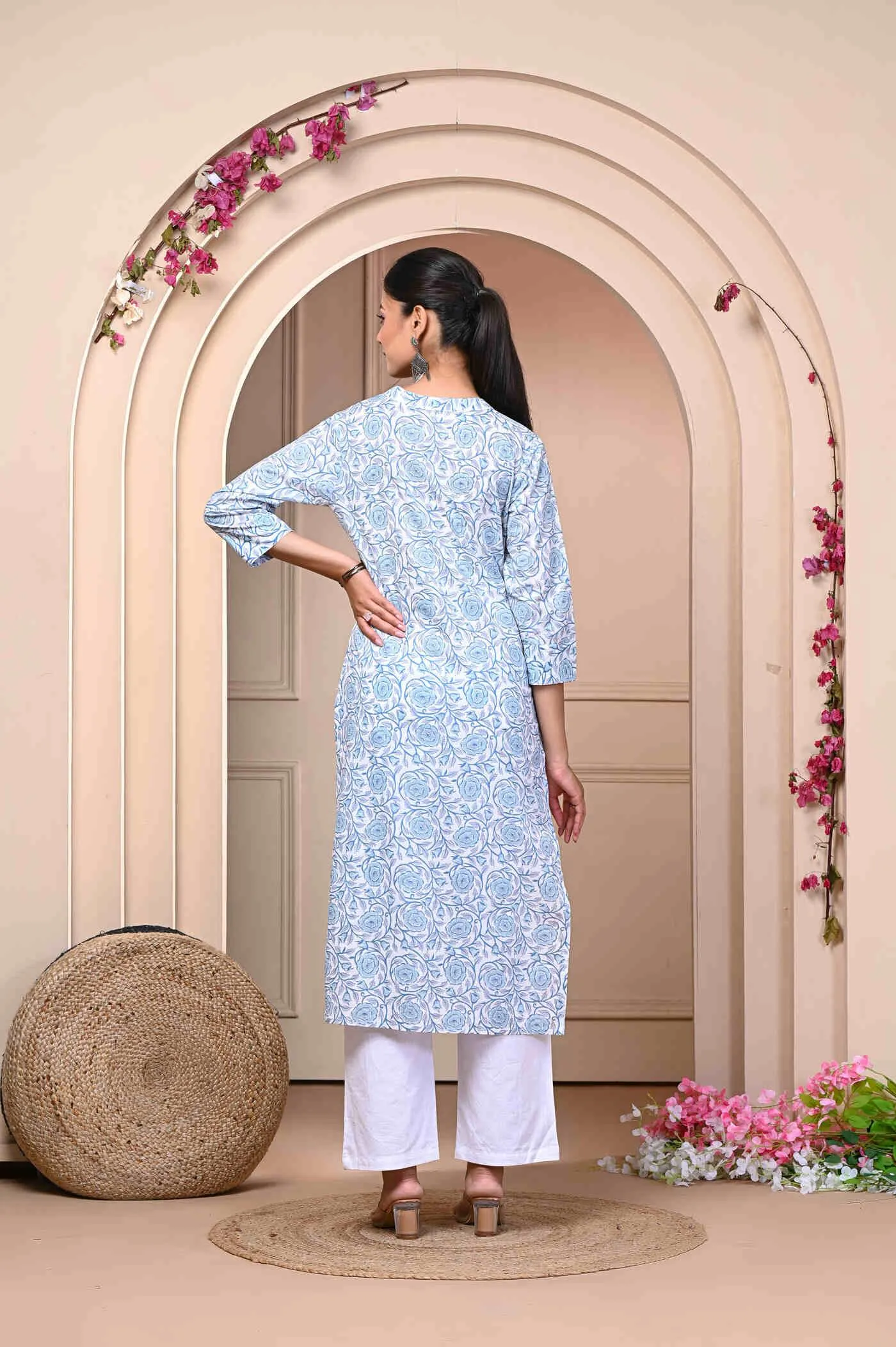 Blue Straight Cotton Kurti