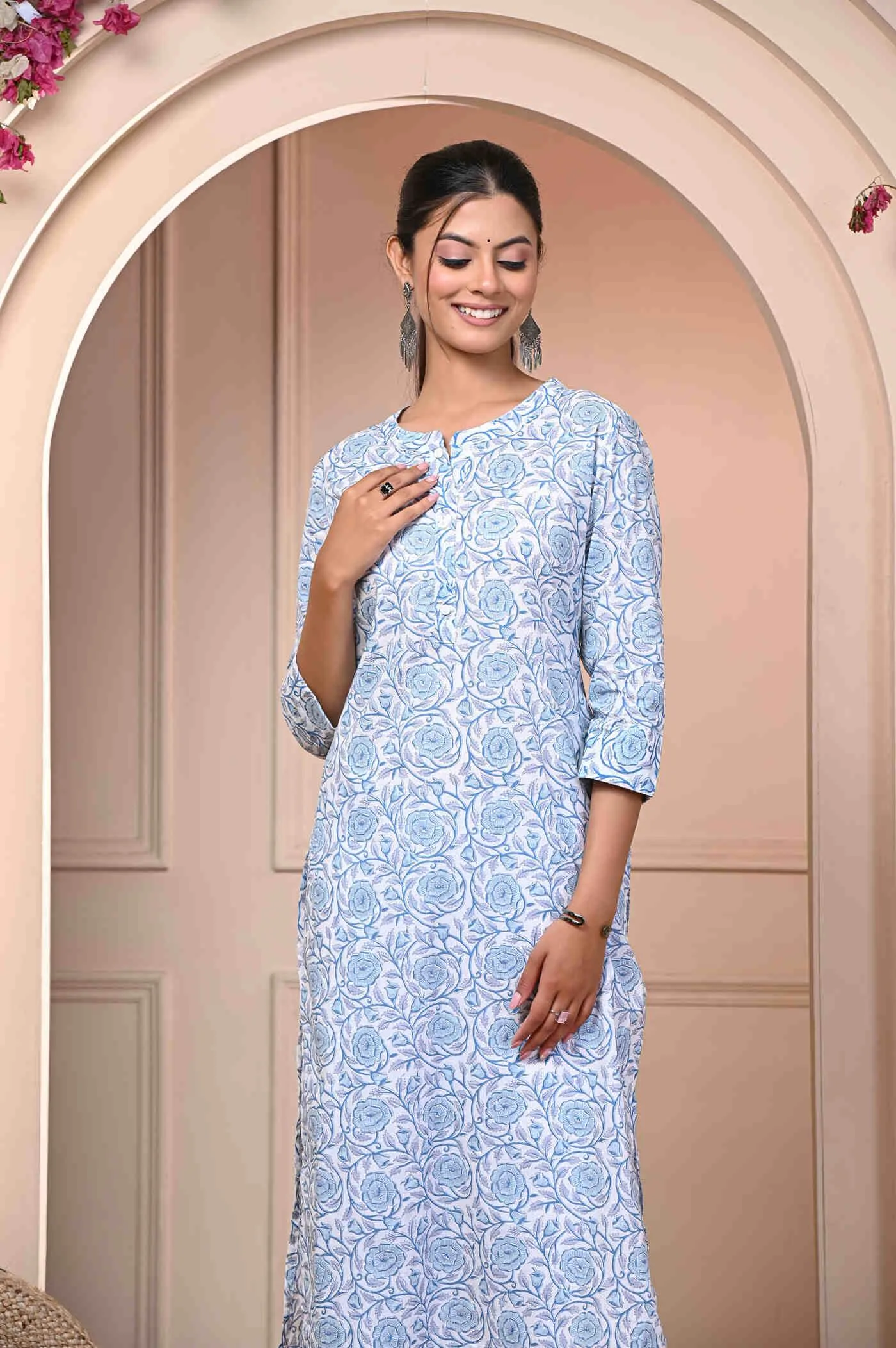 Blue Straight Cotton Kurti