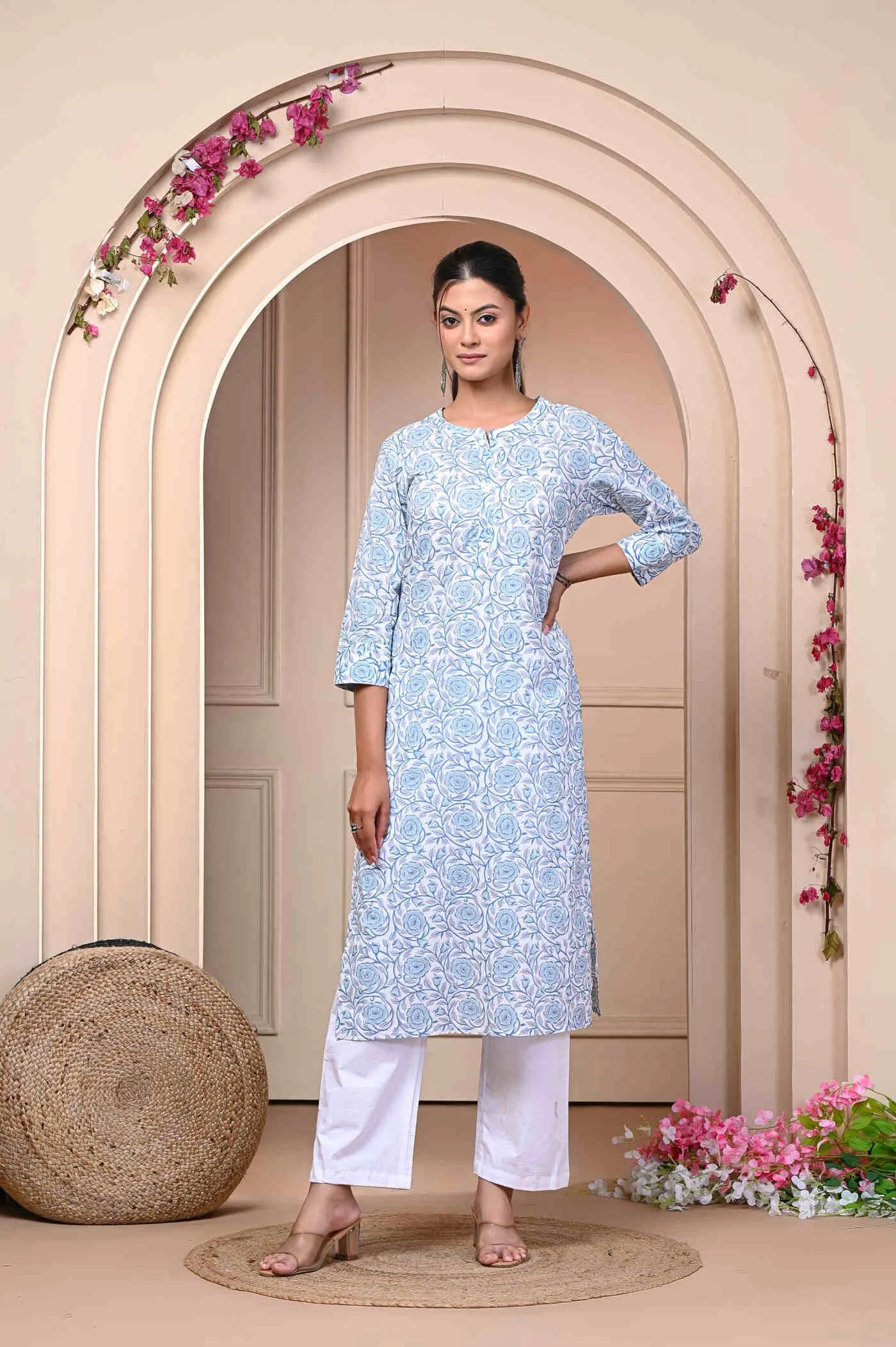 Blue Straight Cotton Kurti