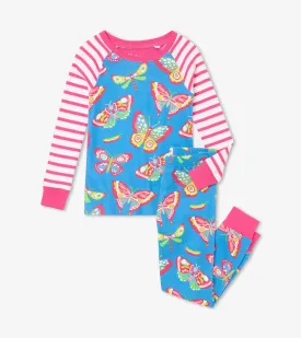 Botanical Butterflies Organic Cotton Raglan Girls Pajama Set | Hatley