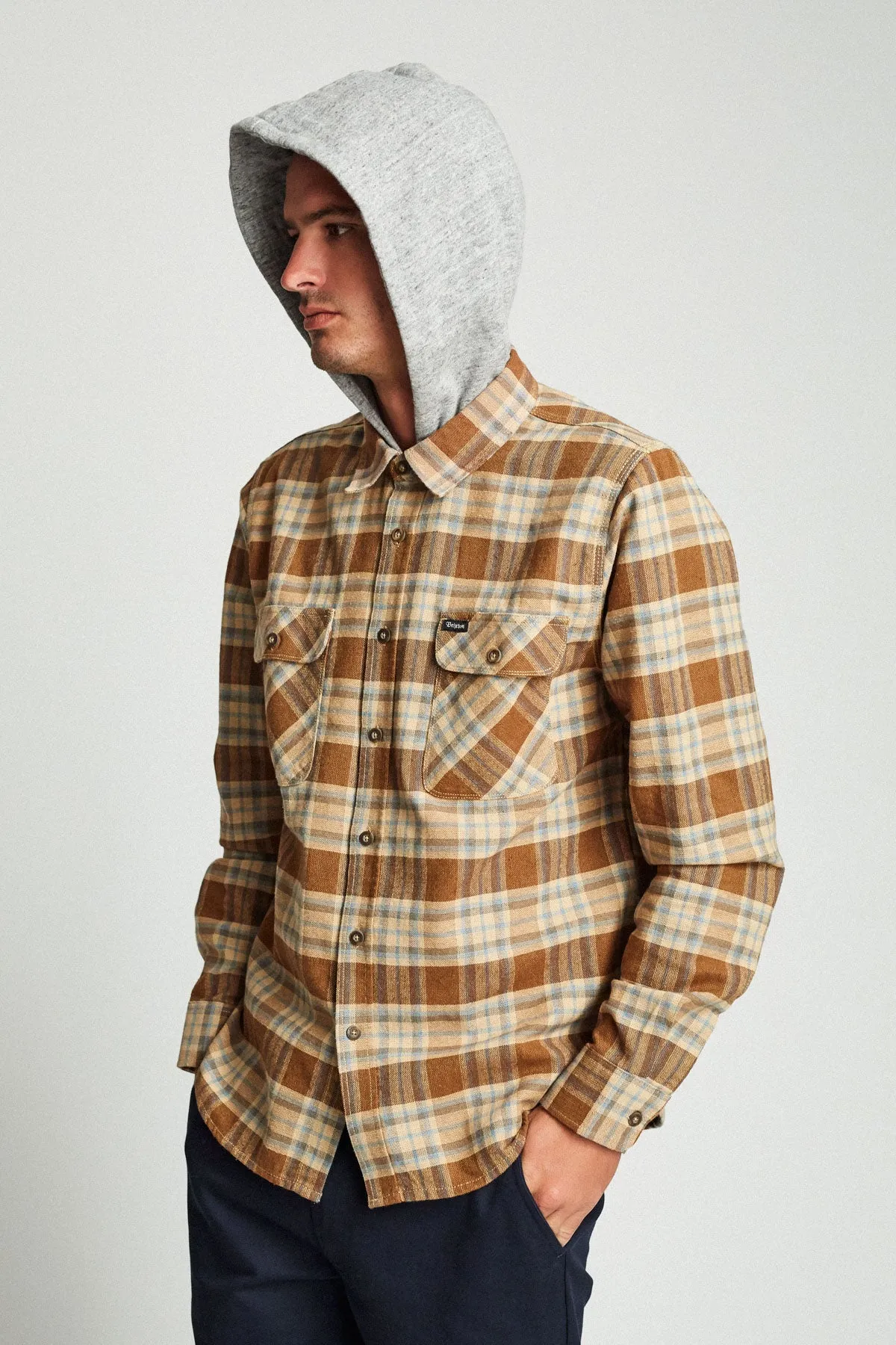 Bowery Hood L/S Flannel - Copper/Natural