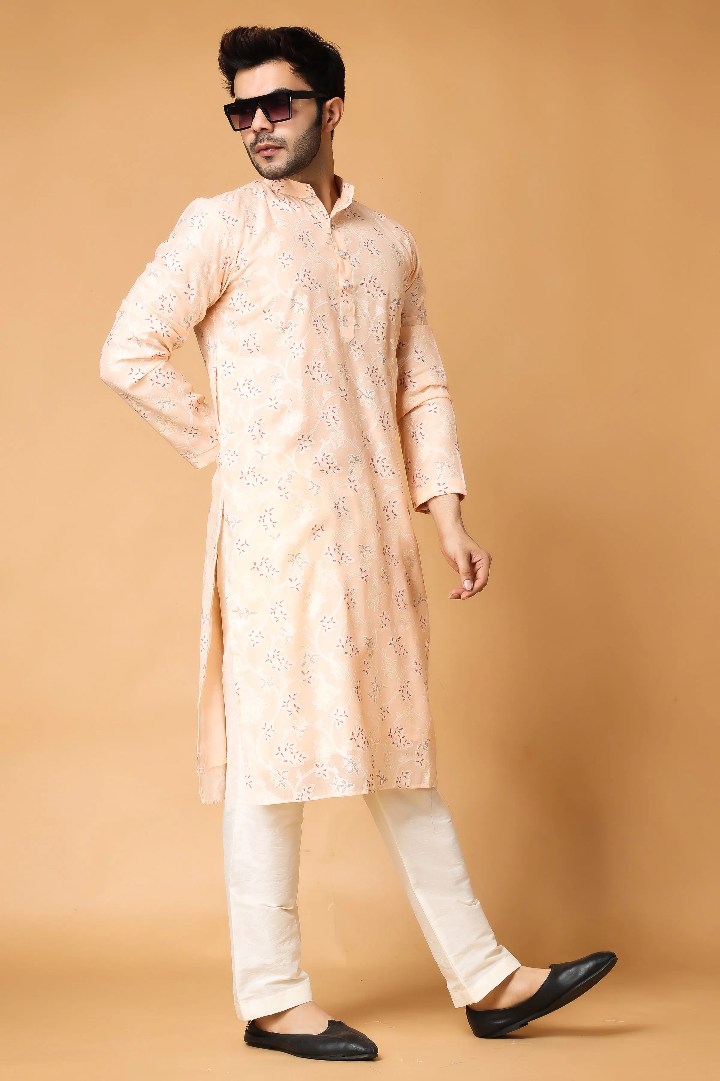 Breezy Peach Printed Kurta Pajama