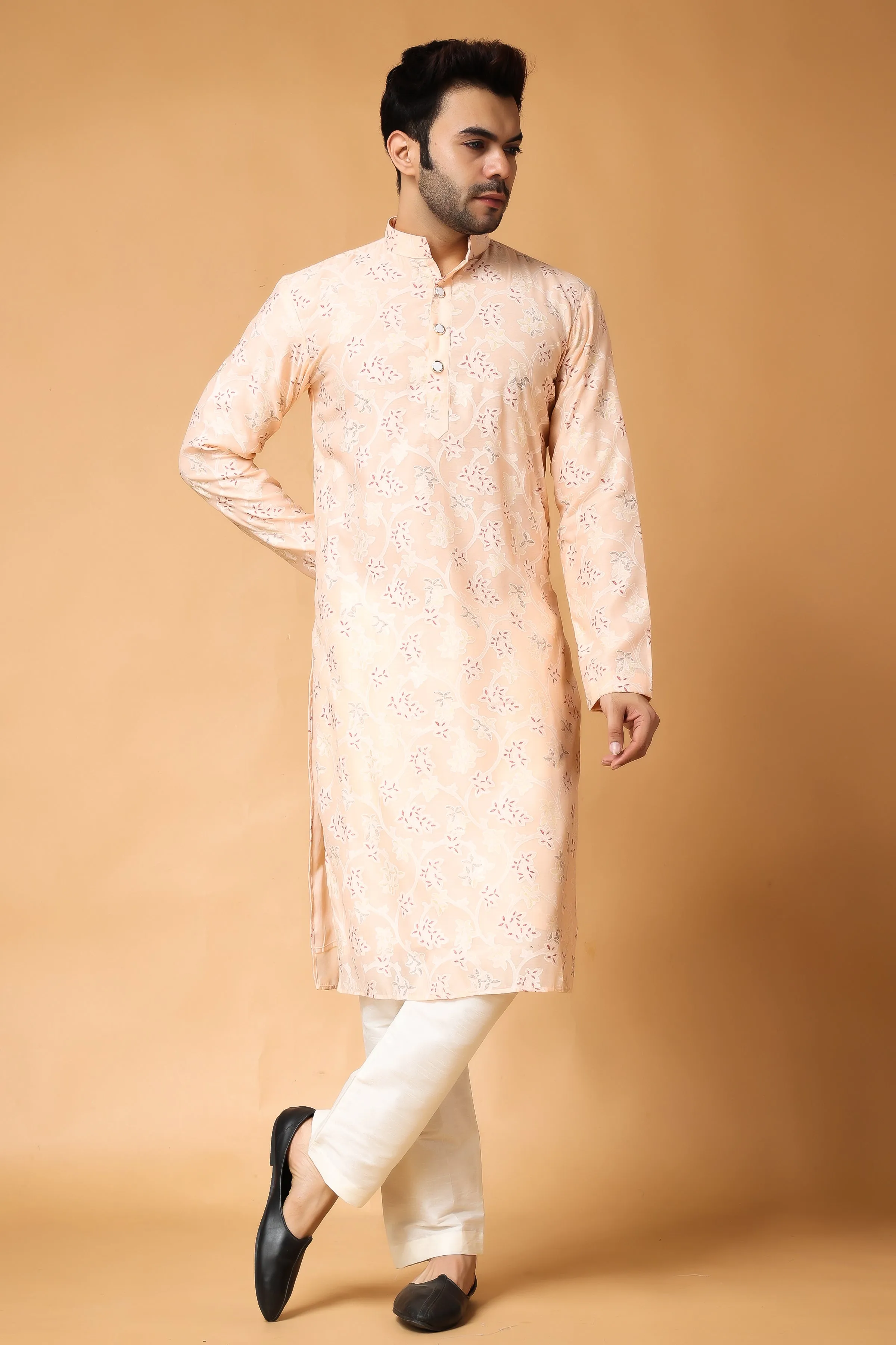 Breezy Peach Printed Kurta Pajama