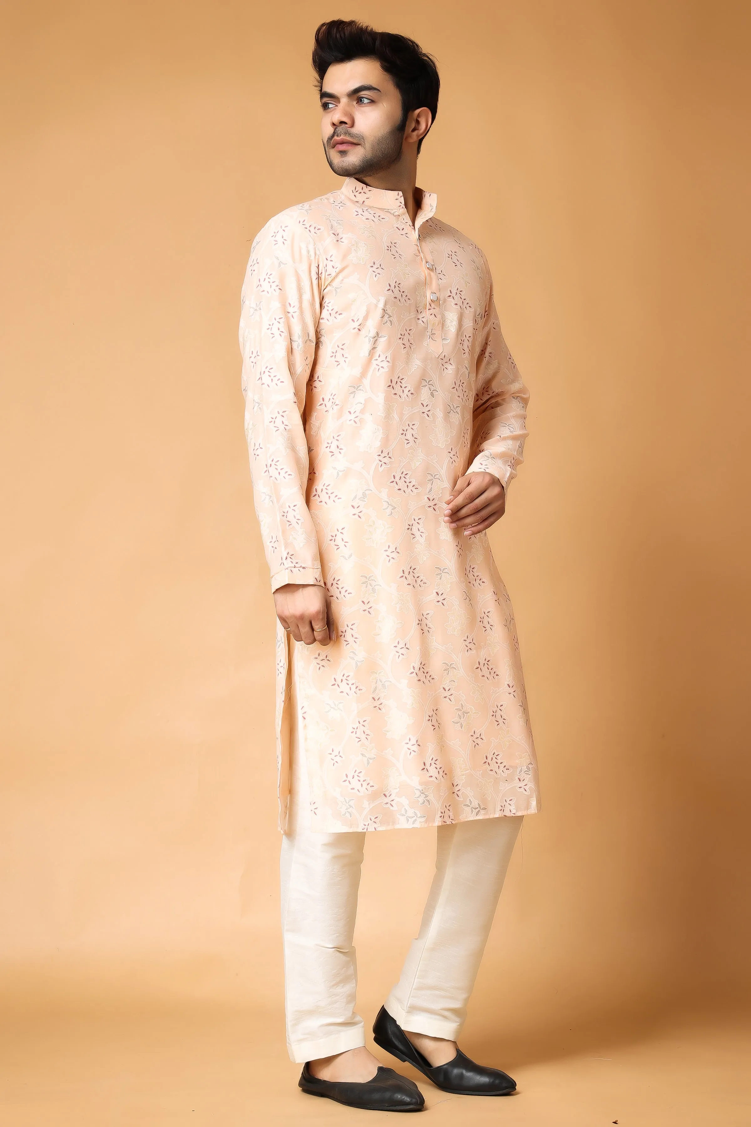 Breezy Peach Printed Kurta Pajama