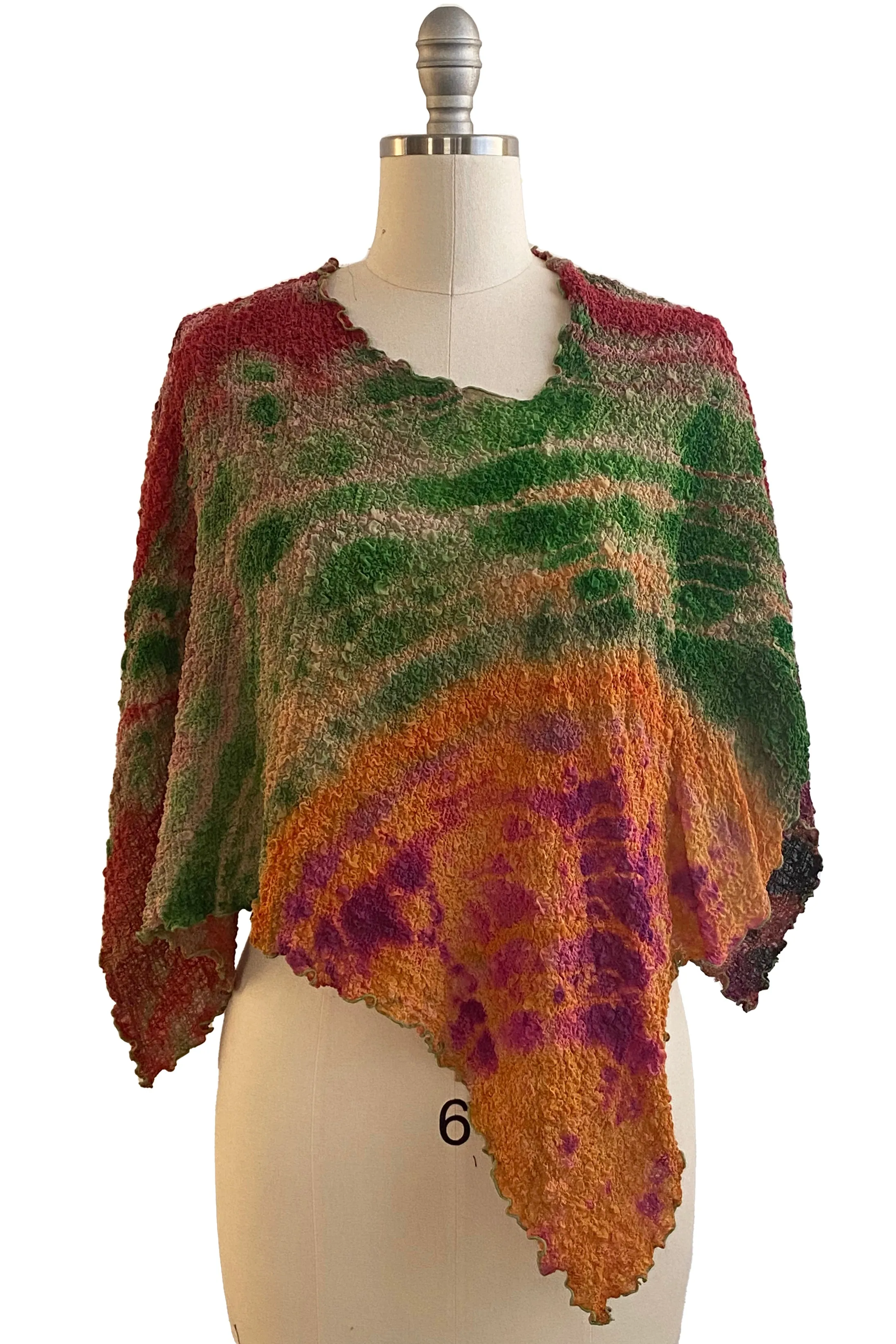 Bubble Silk Poncho w/ River Dye - Magenta, Orange, & Green