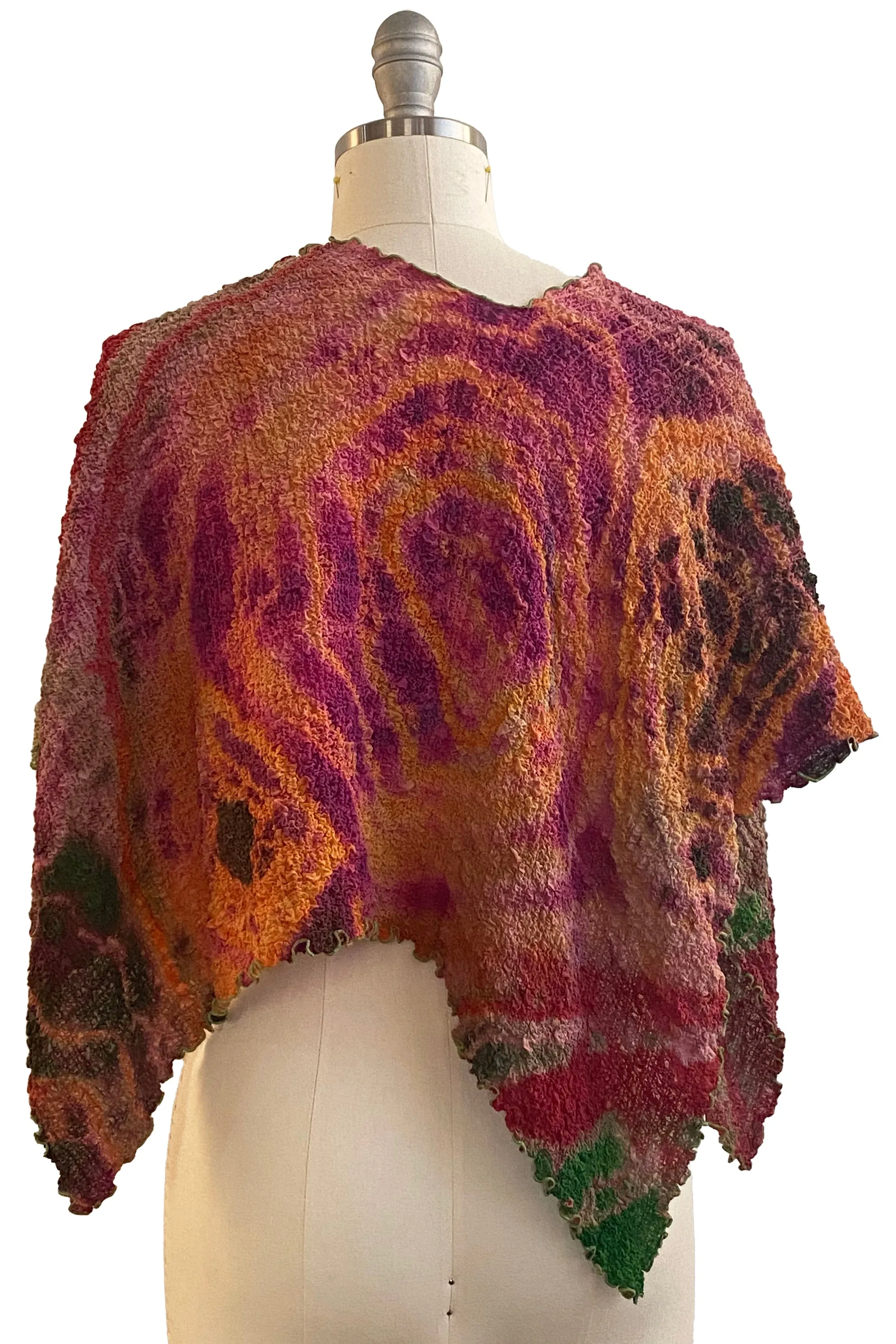 Bubble Silk Poncho w/ River Dye - Magenta, Orange, & Green