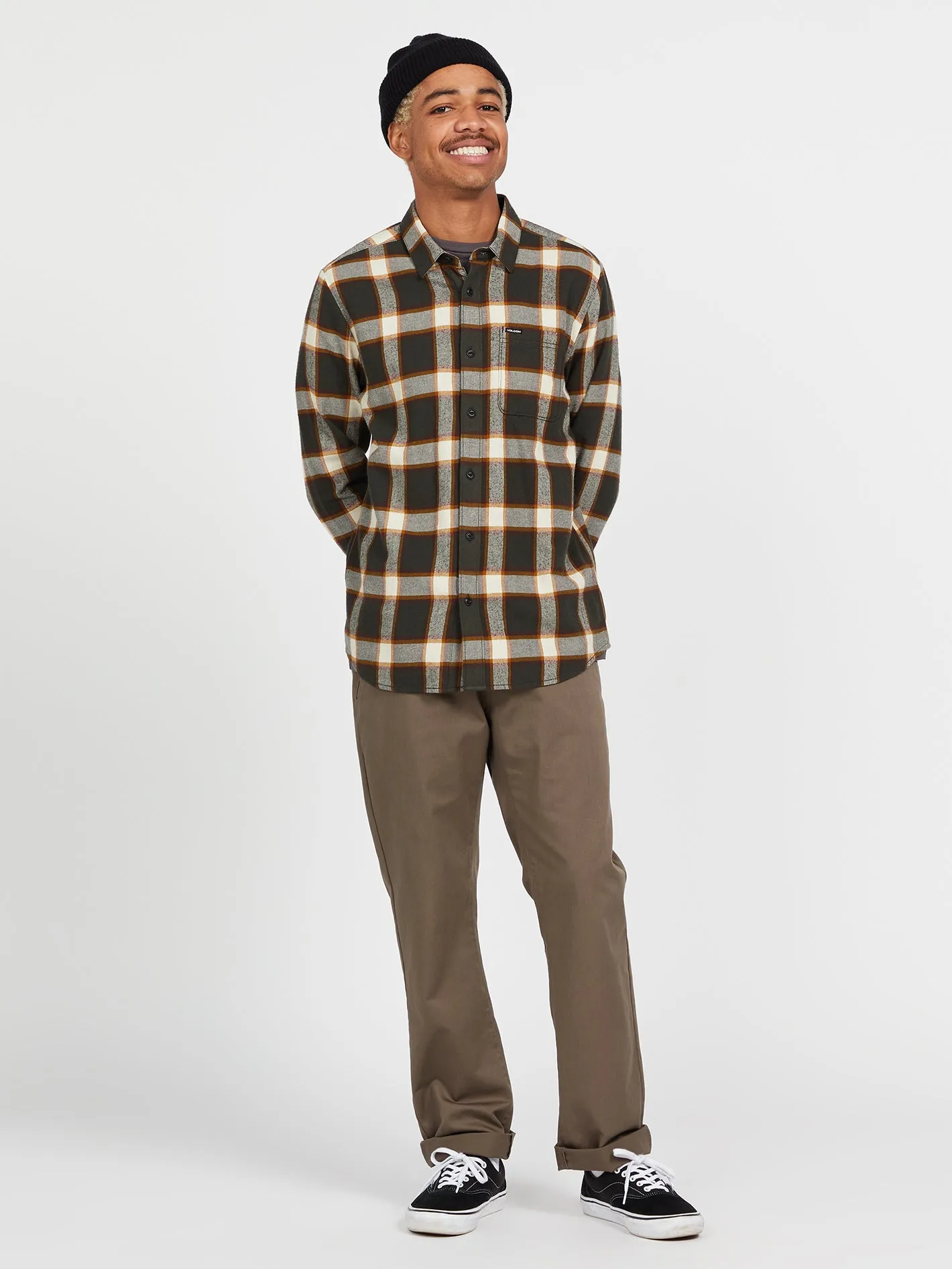 Caden Plaid Long Sleeve Flannel - Rinsed Black