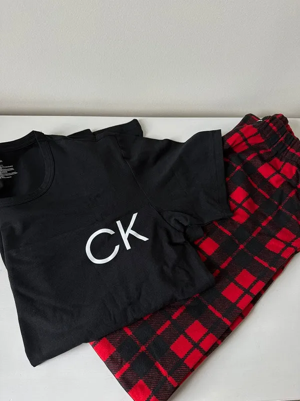 Calvin Klein Men's 2-Piece Pajama Set Black/Red Plaid NP2616O 620