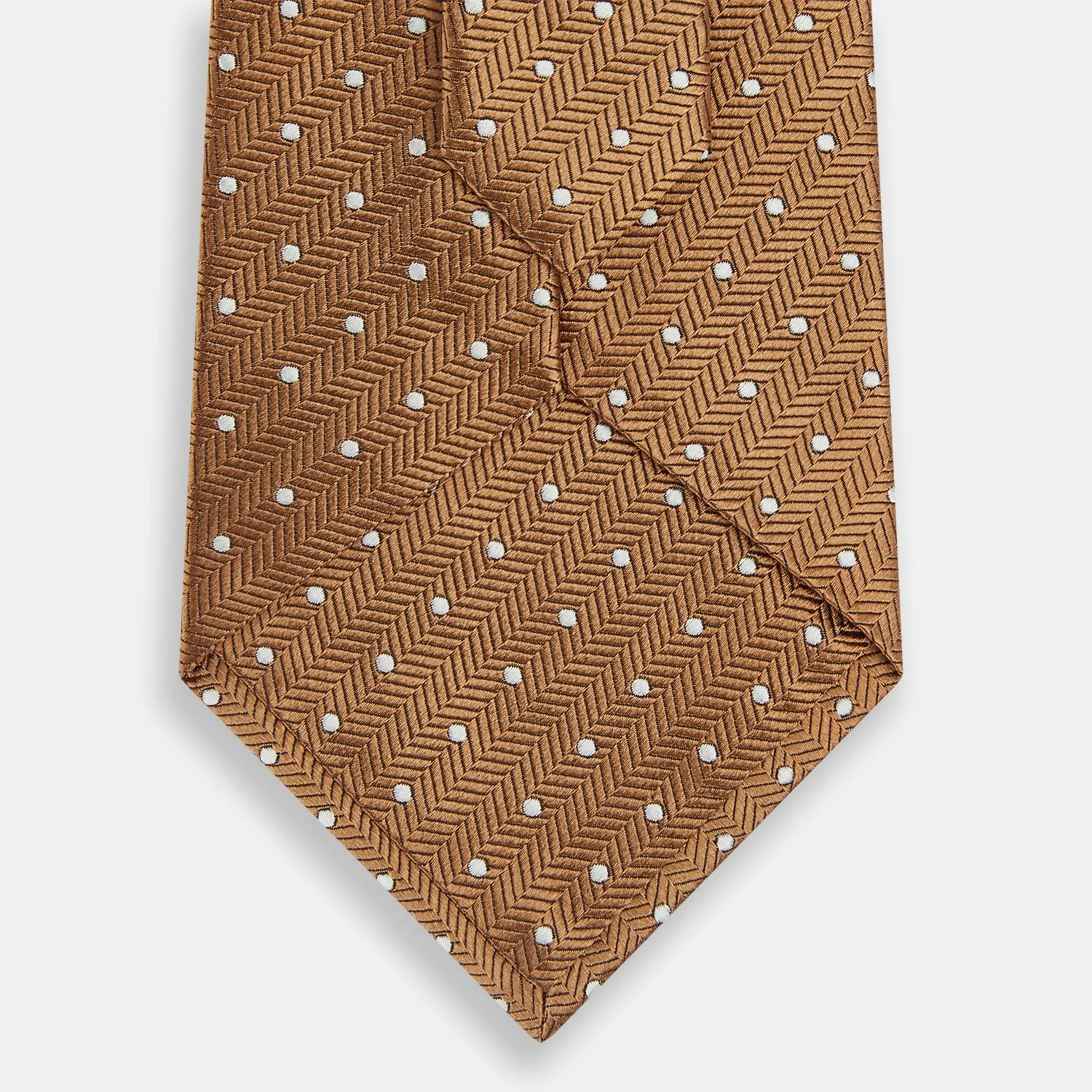 Camel and White Small Spot Herringbone Silk Tie