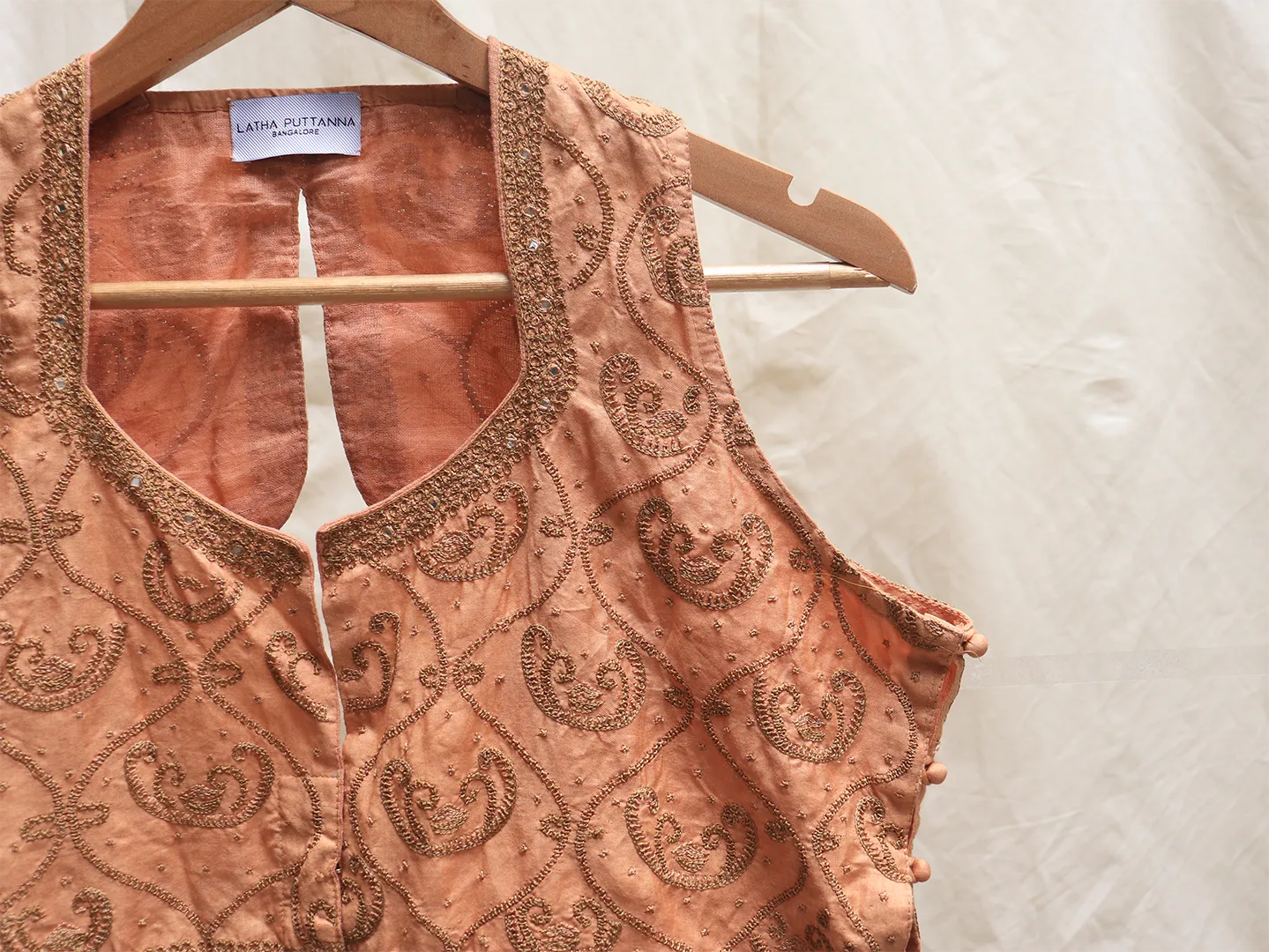 Cantaloupe orange Hand embroidery blouse