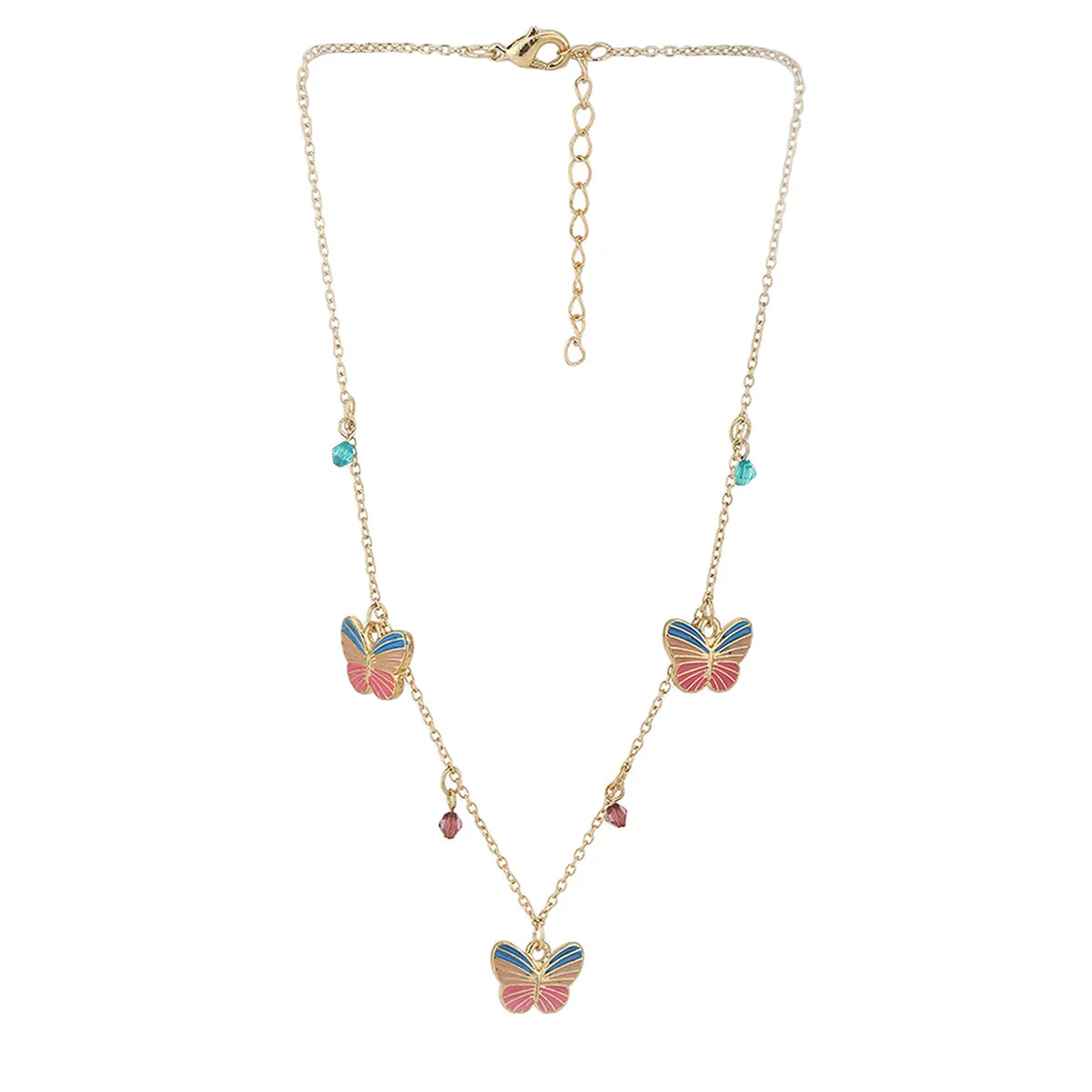 Carlton London Girls Gold-Plated Pink & Turquoise Blue Jewellery Set Kjs031