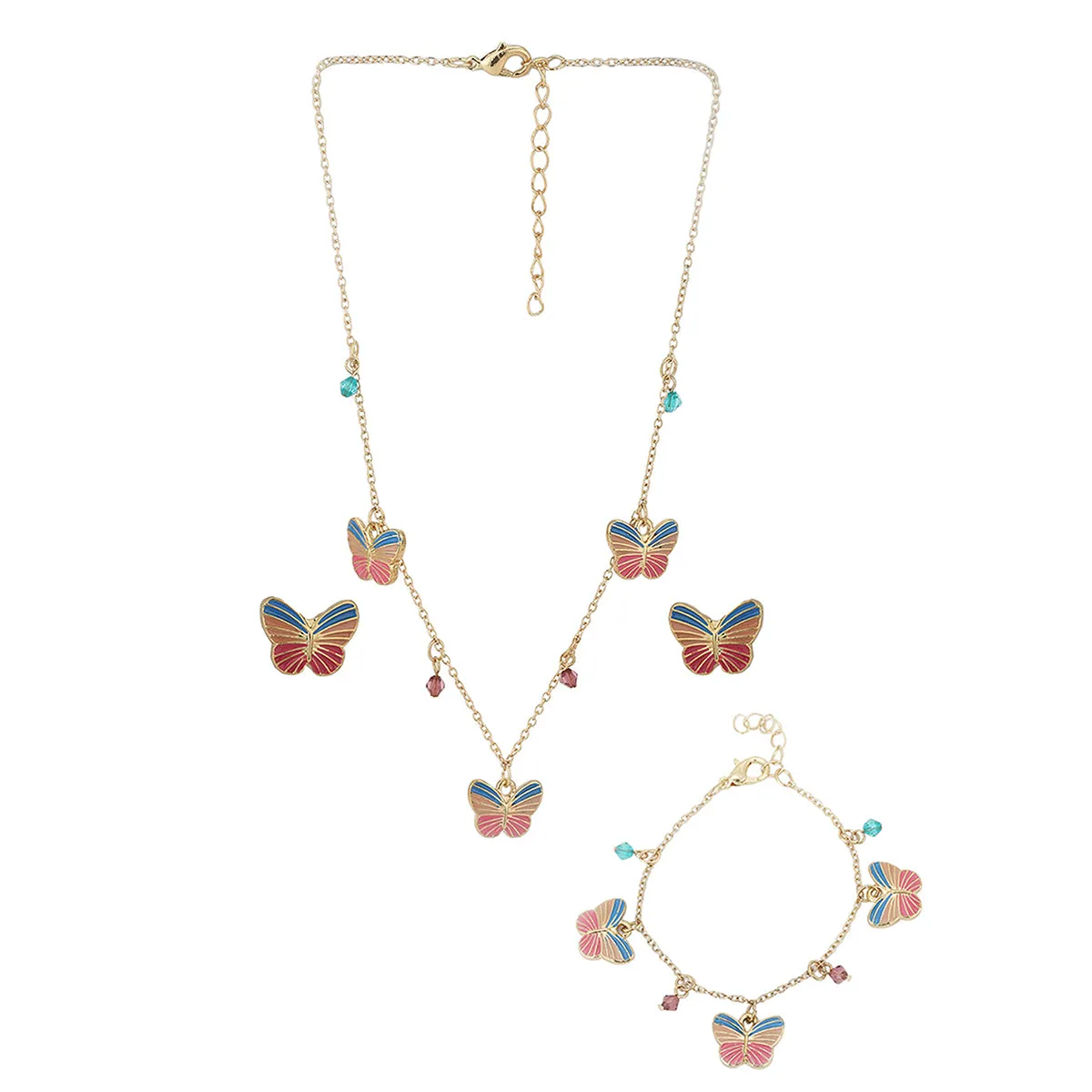 Carlton London Girls Gold-Plated Pink & Turquoise Blue Jewellery Set Kjs031