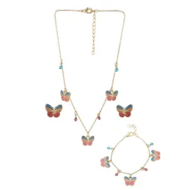 Carlton London Girls Gold-Plated Pink & Turquoise Blue Jewellery Set Kjs031