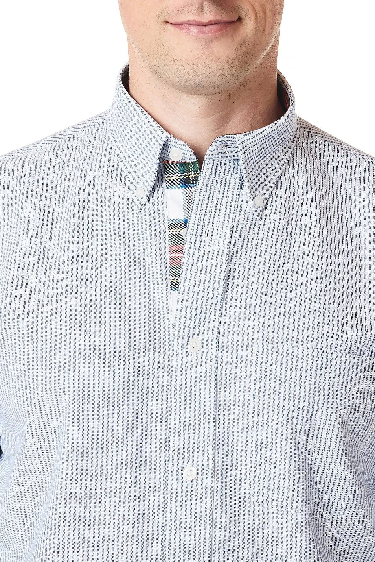 Chase Shirt Oxford Blue Stripe with Dress Stewart Trim