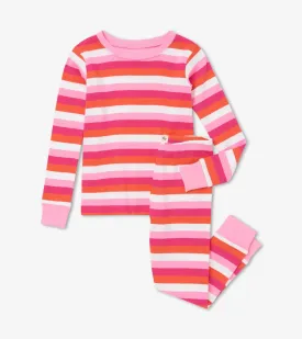 Cotton Candy Stripes Organic Cotton Girls Pajama Set | Hatley