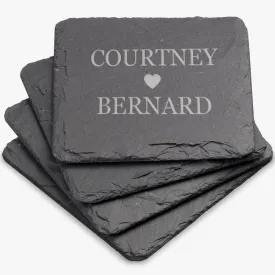 Couples Love Personalized Square Slate Coaster Set