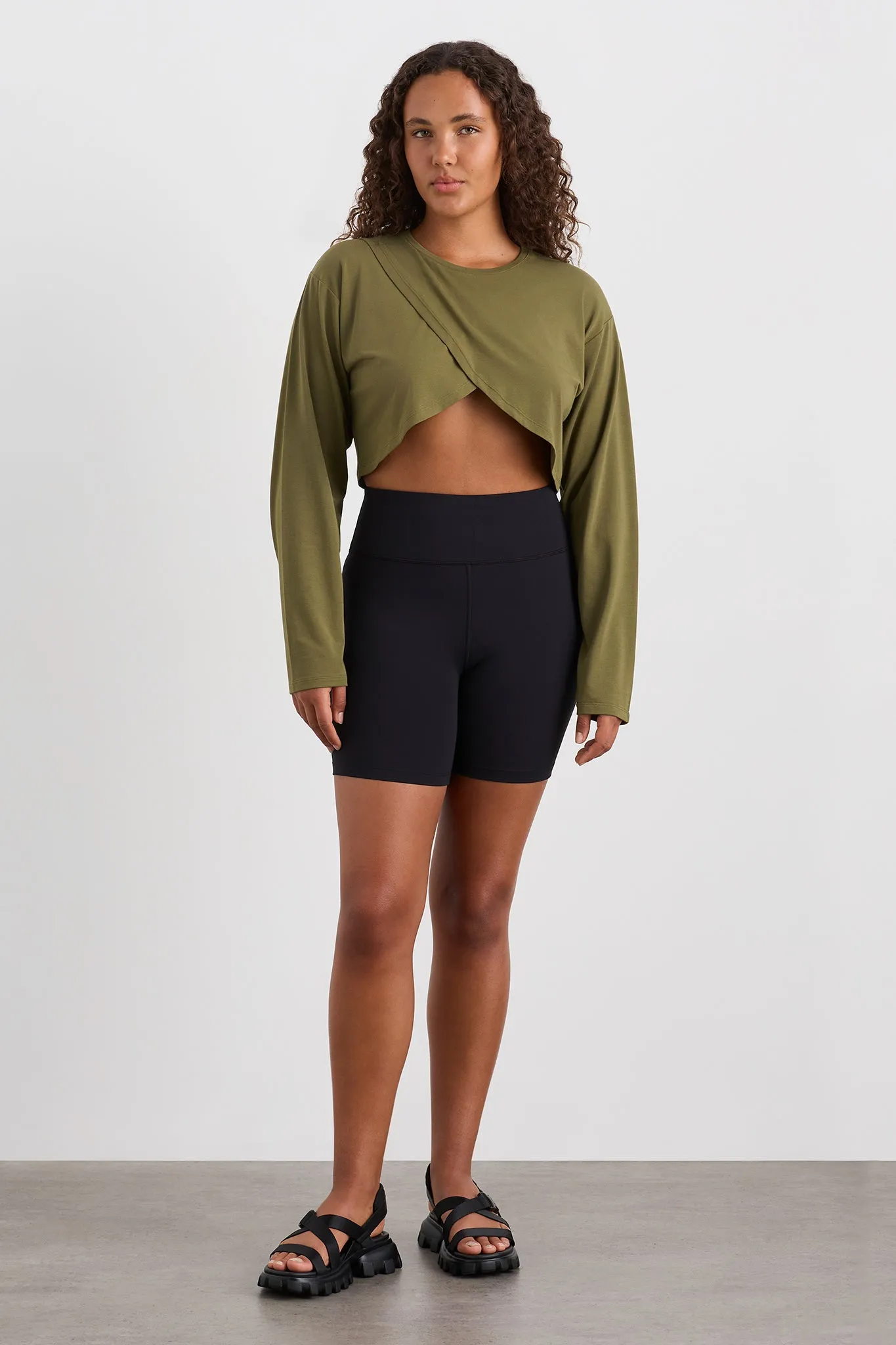 Cropped Crossover Long Sleeve Top 440